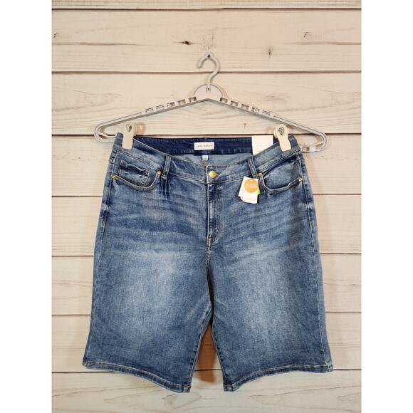 Lane Bryant Womens Blue Solid Stretch High Rise Curve Fit Bermuda Shorts Size 22 - Picture 1 of 8